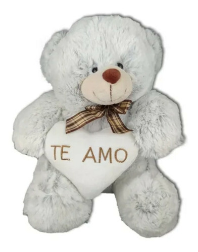 Urso Cinza Com Coração Escrito Te Amo Em Pelúcia 29 Cm