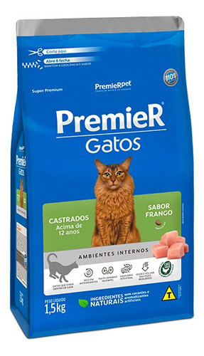 Ração Premier Amb Int Gatos Castrados 12+ 1,5kg