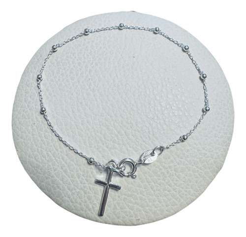 Pulsera Denario De Plata 925 Italiana Con Dije De Cruz Plateado 43.18 Cm 45.72 Cm