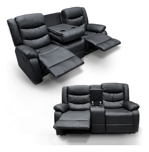 Sofás Reclinável Hollywood Aquecimento Massagem Pu Preto