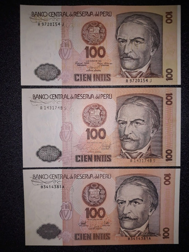 100 Intis Billetes 1987 Coleccionable Perú Banco Reserva