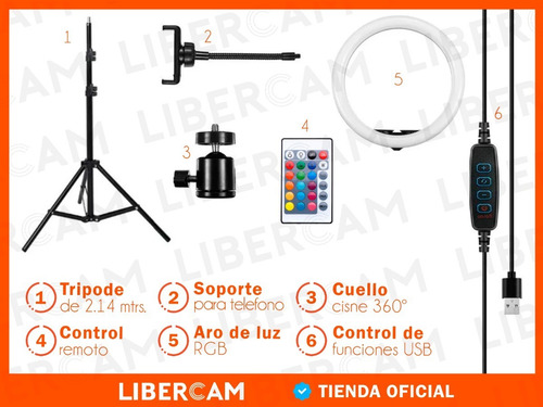 Imagen 7 de 10 de Aro Anillo Selfie Luz Led Rgb Tripode Ring Light Usb Celular