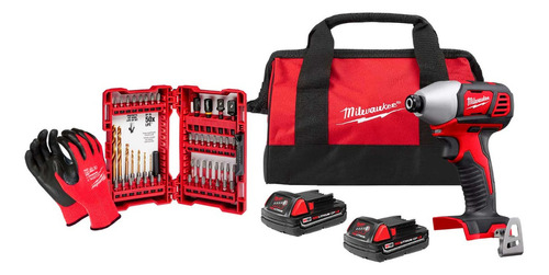 Kit Atornillador De Impacto M18 Milwaukee + Puntas +guantes Color Rojo