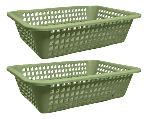 Juego de 2 cestas rectangulares huecas de plástico para organizar todo en color verde