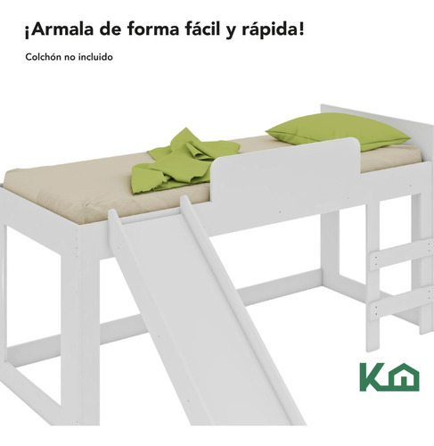 Cama Individual Resbaladilla Tobogán Mini Loft Kingshouse Color Blanco