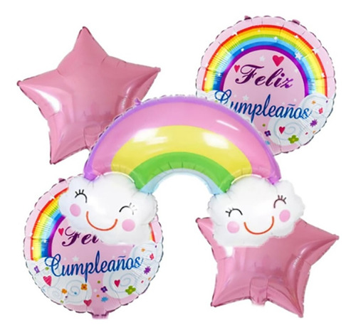 Set De 5 Globos - Arcoiris Nube, Lluvia De Amor