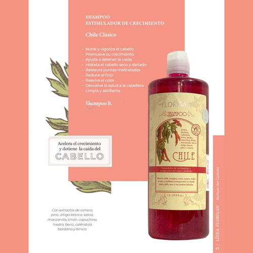 Shampoo Estimulador Crecimiento Chile Clasico 1lt. Florigan
