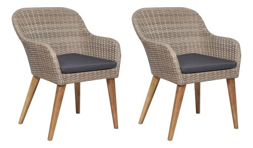 Sillas De Exterior Con Cojines 2 Piezas Poly Rattan Brown Color Café