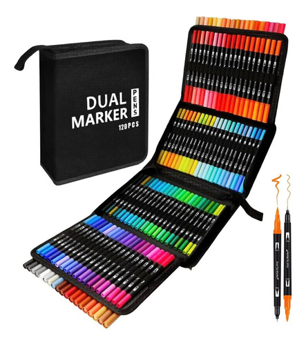 Estuche Marcadores Doble Punta Pincel - Lettering 120pcs