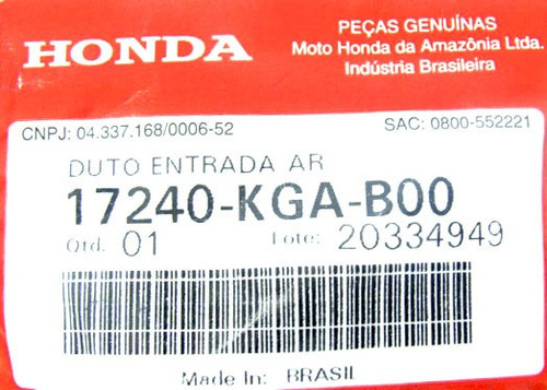 Duto Entrada Ar Cg125 2002 Até 2008
