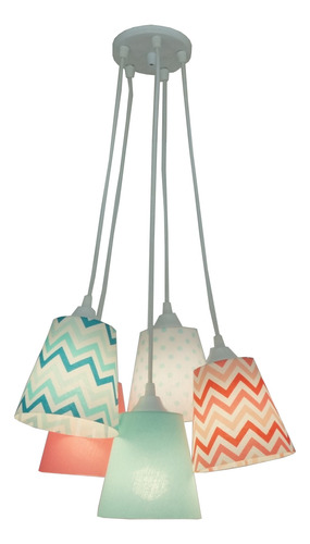 Lustre Pendente Cacho Chevron  Crie Casa Verde E Coral