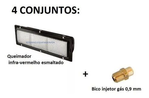 Kit 4 Conj Queimador Esmaltado Gás Infravermelho Com Injetor