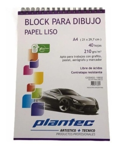 Block Plantec Dibujo A4 Liso 40 Hojas 210g Acrilico Tecnico