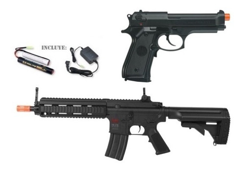 Combo Marcadora Airsoft Hk 416 Beretta 92fs Resorte Xtreme P