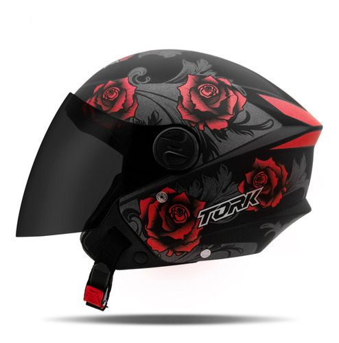 Capacete Aberto New Liberty Three Flowers Fosco Viseira Fumê Cor Vermelho Tamanho do capacete 60