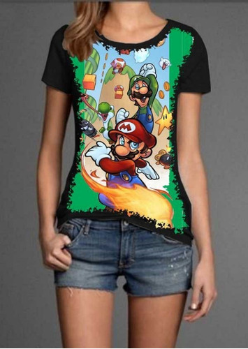 Blusa Fem. 5%off Jogo Super Mario E Luigi Customizada Linda