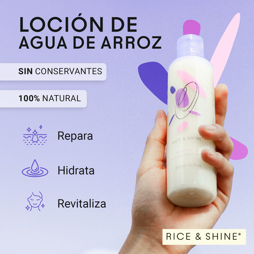 Agua De Arroz Hidratante Facial Con Vitamina E Rice & Shine Todo Tipo De Piel Día/noche