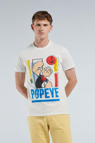 Camiseta Manga Corta Crema Con Estampado De Popeye.