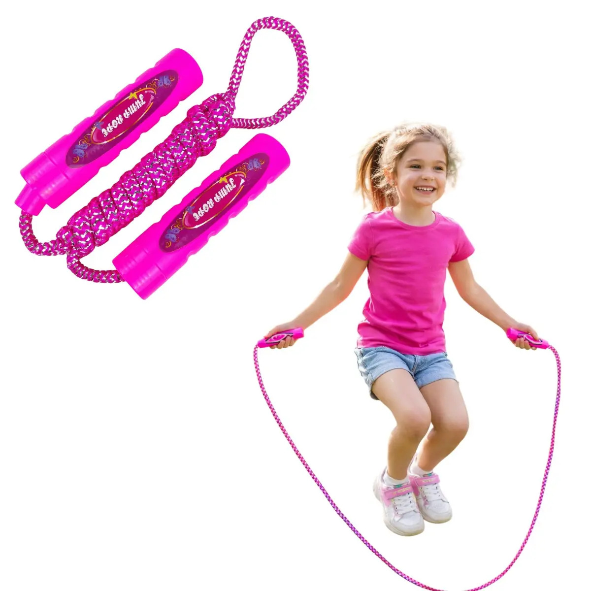 Corda De Pular Brinquedo Divertido Infantil Rosa Metálica Ajustável Pula Corda Ginástica Brincadeira Qg Imports
