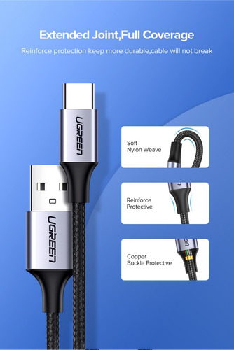 Cable Usb Ugreen Tipo C 3 Metros Uso Rudo Carga Rapida 18w