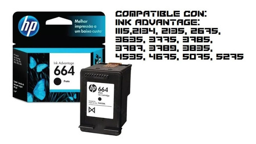 Imagen 2 de 3 de Cartucho Hp 664 Negro Original 2135 3635 Garantia Oficial