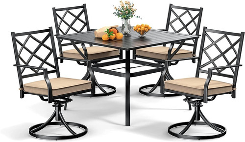 Juego De Comedor De Patio 5pzs Marca Bigroof Color Negro