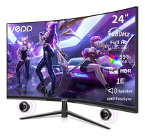 Comprar Vedd Computadoras Monitor Curvo Gamer 24 Pantalla 180hz 1ms,Full HD 1080P Monitor Para PC Xbox Series X\u002FS,Eye Care,AMD FreeSync, Altavoces Integrados,HDMI 2.0,DP 1.4
