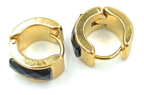Imagen 1 de 3 de Aretes Broquel Huggies Dorado Con Negro Acero