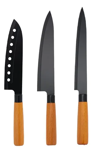 Kit Churrasco Cozinha Inox E Cabo Madeira 3 Pçs Profissional