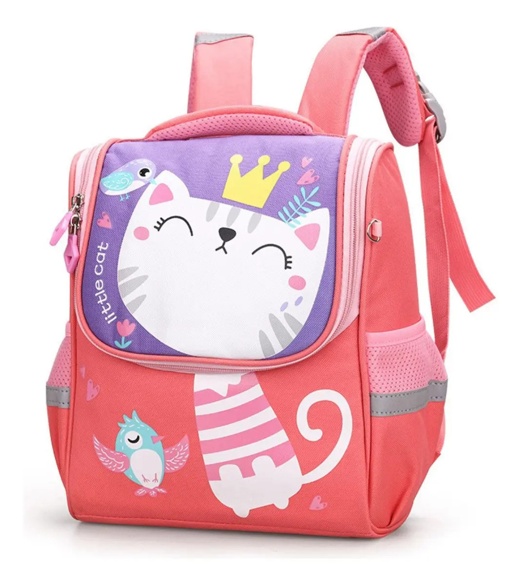 Mochila Escolar Infantil Menino Menina Dinossauro Gatinho Cor Rosa
