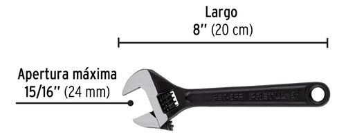 Llave Perico Ajustable 8´ Acero Pavonado Industrial 21823