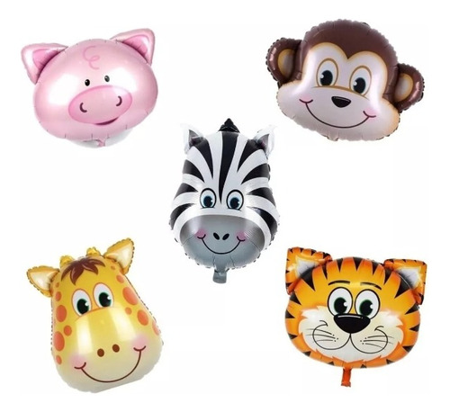 Globos Metalizados Jirafa Cebra Chancho Mono Vaca 30cm X5u 