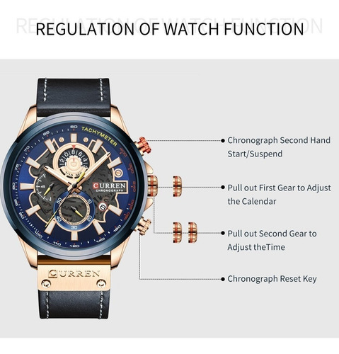 Relógio Masculino Curren Pulseira Couro Cronógrafo Quartzo