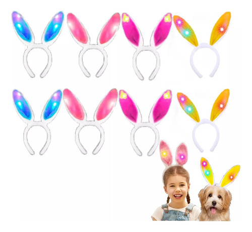 10 Diademas Orejas Conejo Luz Led Fiesta Halloween Disfraz