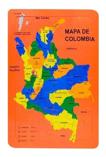 Rompecabezas Mapa De Colombia Madera Educativo Niños Mpc-32