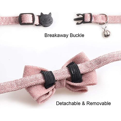 Collar De Gato Separable Con Pajarita, Collar De Gatito Rosa