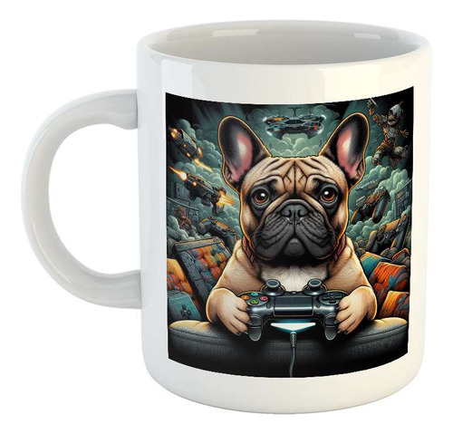 Taza Ceramica Bulldog Perro Jugando Jueguitos Playing