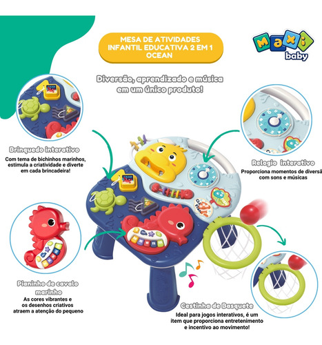 Mesinha Atividades BebĂȘ Educativa 2 Em 1 Azul Maxi Baby