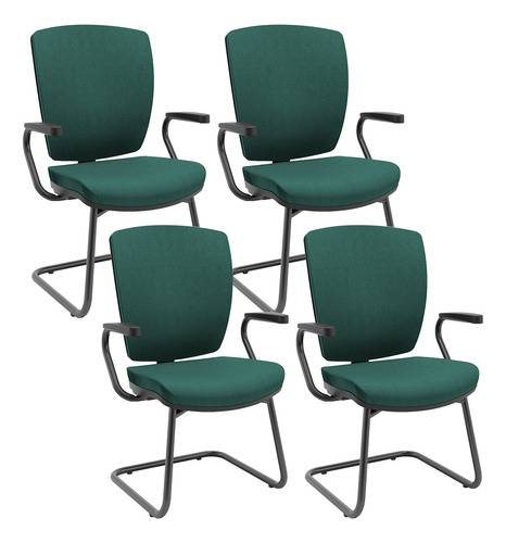Kit 4 Cadeiras Fixa Ergonômica Preto Slim Alta Flexi Poliéster Verde