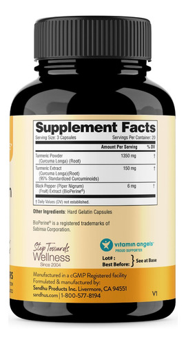 Sandhus Turmeric Cúrcuma Con Bioperina 1500mg 60 Caps Sabor Si Sabor
