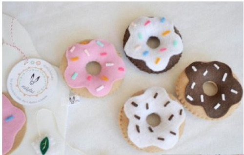 Comiditas De Tela Set Merienda 4 Donas 2 Saquitos Té + Bolsa