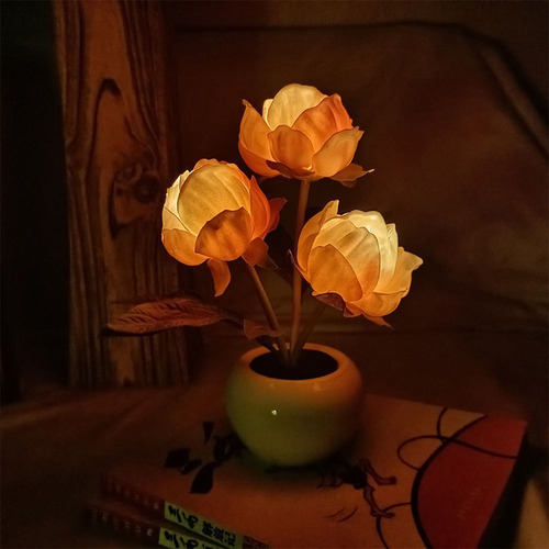 Lámpara Nocturna Con Forma De Peonía Para Mesita De Noche, D