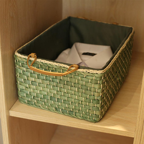 Organizador De Mesa Rectangular Con Asa Y Cesta Tejida Medio