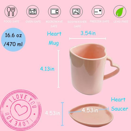 Taza Y Platillo En Forma De Corazón Rosa, Taza De Café De Ce