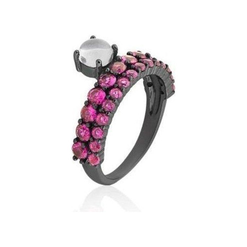 Anel Cravejado Com Zircônias Rosa Folheado A Ródio Negro 18