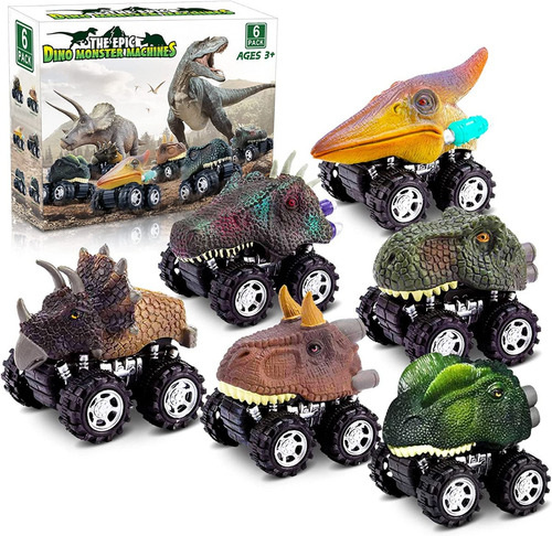 Set De Juego De 6 Autos Dinosaurio A Fricción