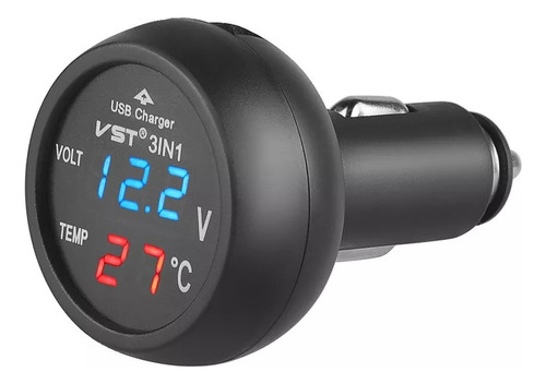 Cargador De Coche Usb 3 En 1, Voltímetro Y Termómetro Led