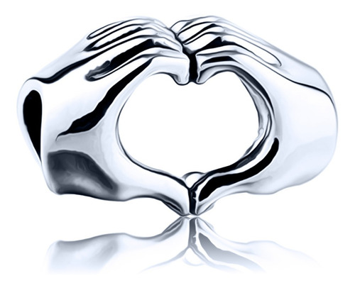Charm Berloque Coração Com As Mãos Prata 925 - Exclusivo