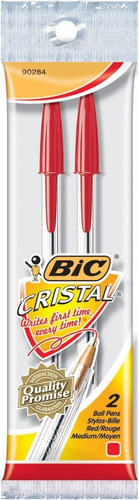 Bic Ball Pens Cristal Xtra Smooth, Red Ink 2 Ea, Medium Poin