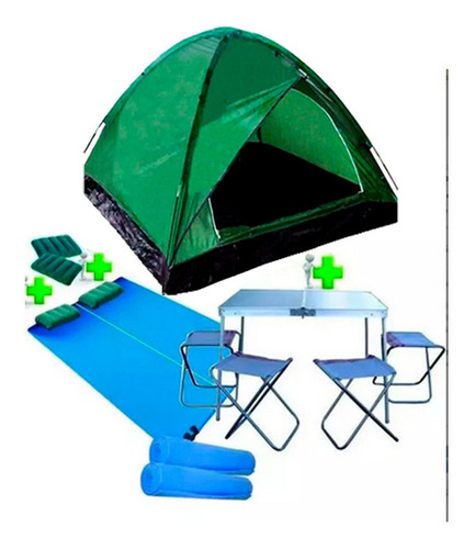 Combo Carpa Cobertor Colchon 2p Almohada Mesa Plegable